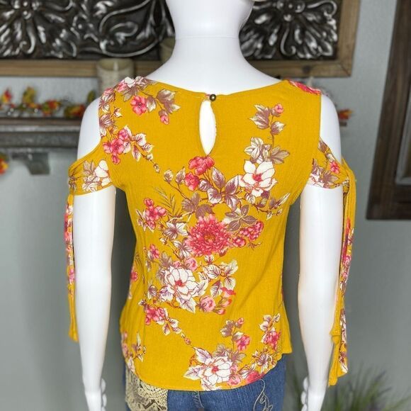 Bebop Yellow Cold Shoulder Blouse Top - Picture 2 of 12